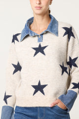 Denim Collar Star Knit Jumper