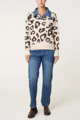 Denim Collar Animal Knit Jumper