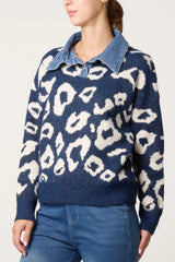 Denim Collar Animal Knit Jumper