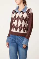 Argyle Denim Trim Knit Jumper