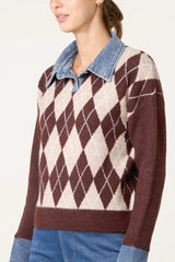 Argyle Denim Trim Knit Jumper