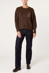 Animal "Harvard" Embroidery Knit Jumper