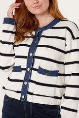 Denim Trim Striped Cardigan