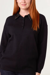 Classic PU Polo Collar Knit Jumper
