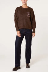 Animal "Harvard" Embroidery Knit Jumper - Downtown Girl