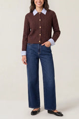 Cable Knit Cardigan With Collar
