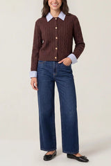 Cable Knit Cardigan With Collar - Downtown Girl