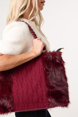 Cable Knit Faux Fur Tote Bag - Downtown Girl