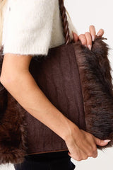 Cable Knit Faux Fur Tote Bag - Downtown Girl