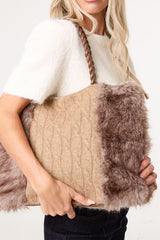 Cable Knit Faux Fur Tote Bag - Downtown Girl