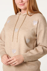 Embellished Heart Hooded Knit Jumper