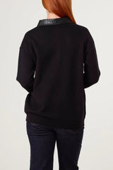 Classic PU Polo Collar Knit Jumper - Downtown Girl