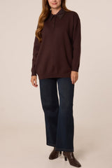 Classic PU Polo Collar Knit Jumper - Downtown Girl