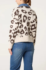 Denim Collar Animal Knit Jumper - Downtown Girl