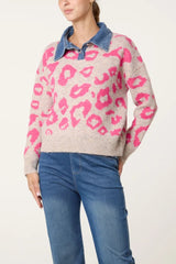 Denim Collar Animal Knit Jumper - Downtown Girl