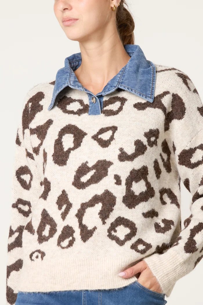 Denim Collar Animal Knit Jumper - Downtown Girl