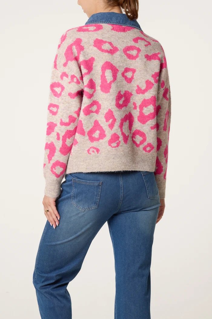 Denim Collar Animal Knit Jumper - Downtown Girl