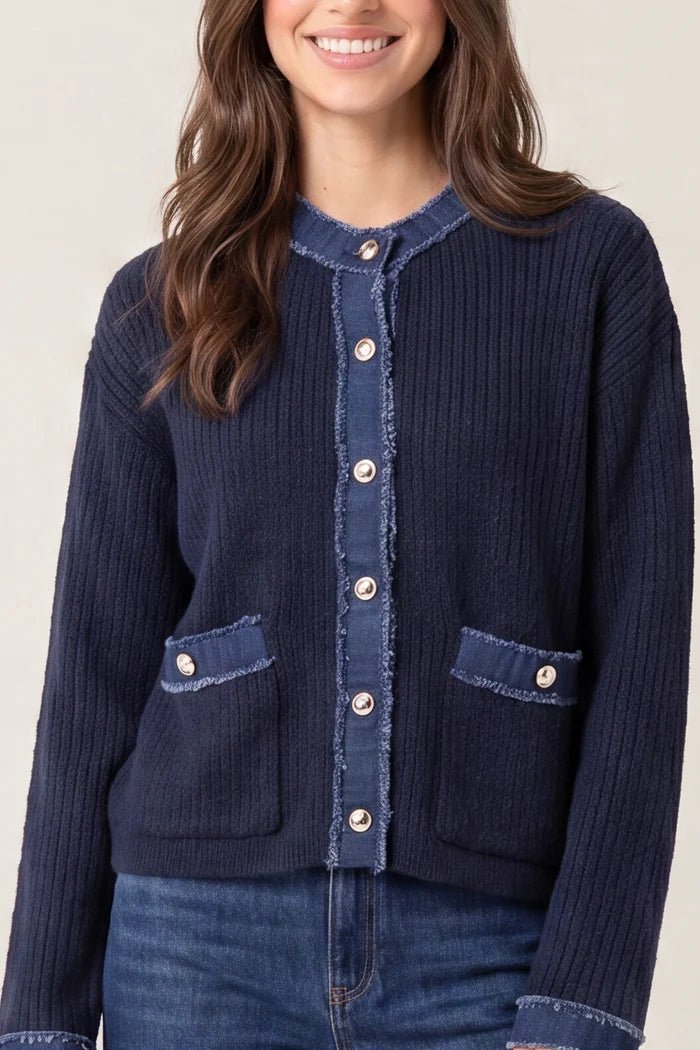 Denim Mix Cardigan - Downtown Girl