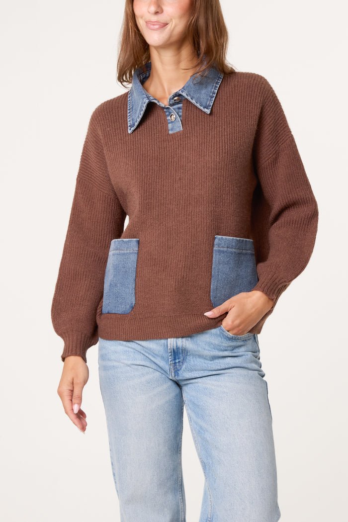 Denim Pocket Knit Jumper - Downtown Girl
