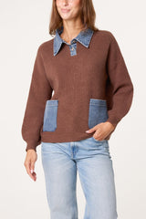 Denim Pocket Knit Jumper - Downtown Girl