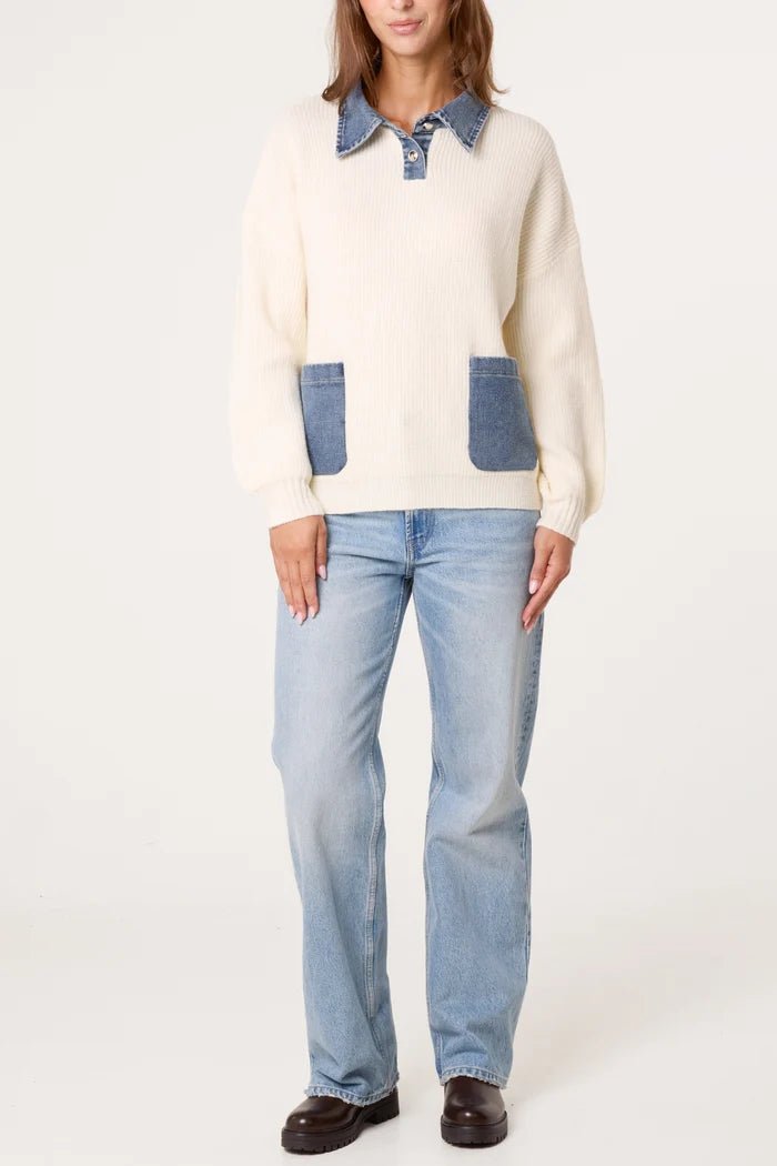 Denim Pocket Knit Jumper - Downtown Girl