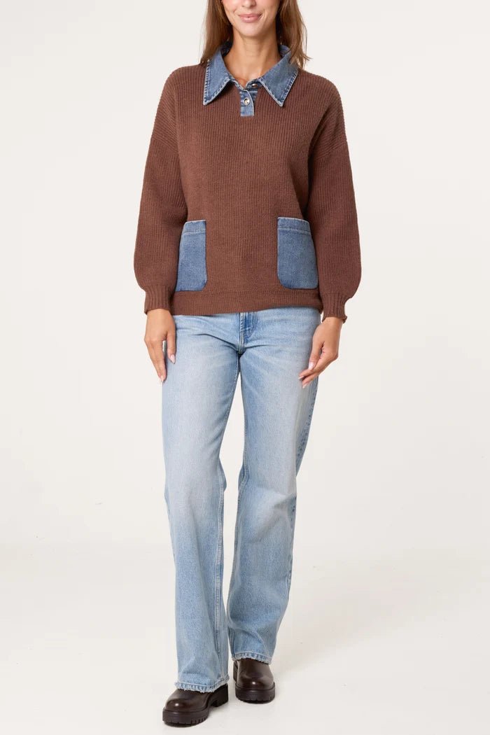 Denim Pocket Knit Jumper - Downtown Girl