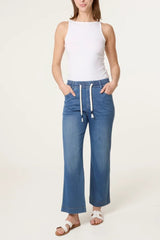 Elastic Waist Heart String Jeans - Downtown Girl