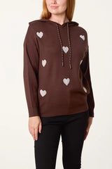 Embellished Heart Hooded Knit Jumper - Downtown Girl