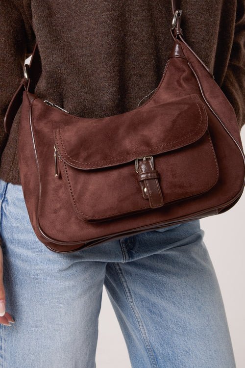 Faux Suede Pocket Shoulder Bag - Downtown Girl