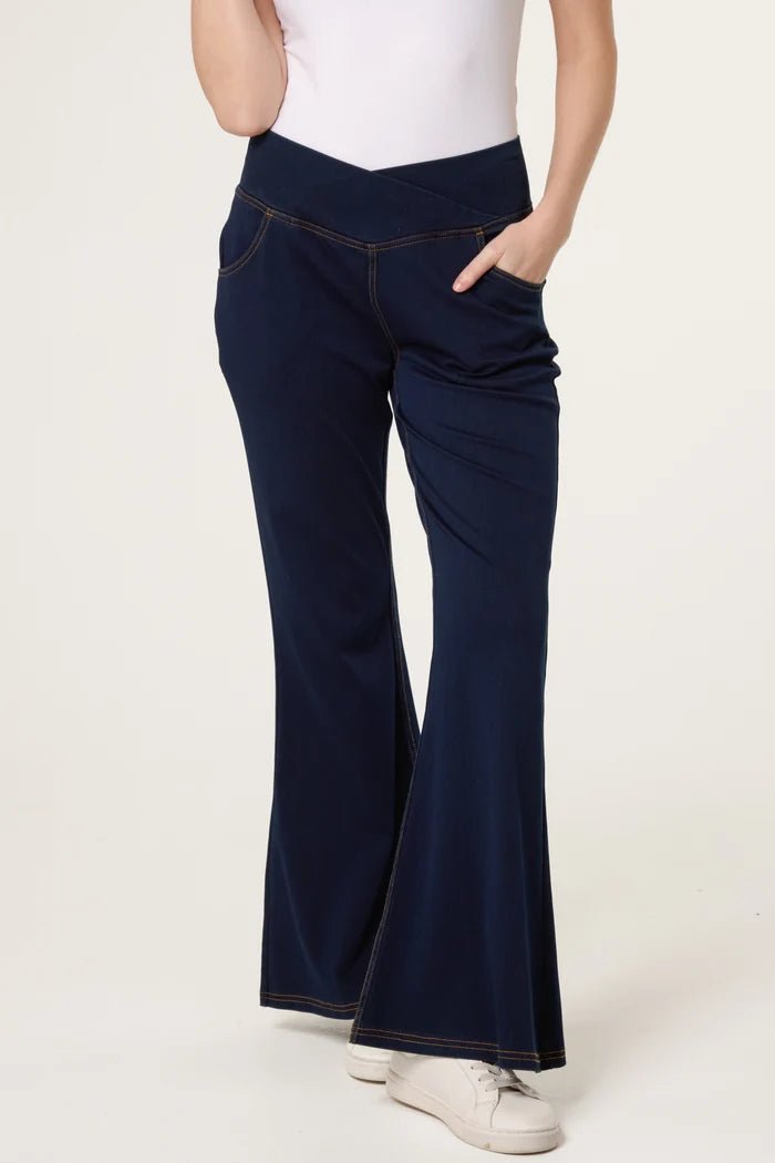 Flared Cross Over Waistband Jeans - Downtown Girl