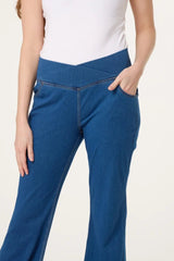 Flared Cross Over Waistband Jeans - Downtown Girl