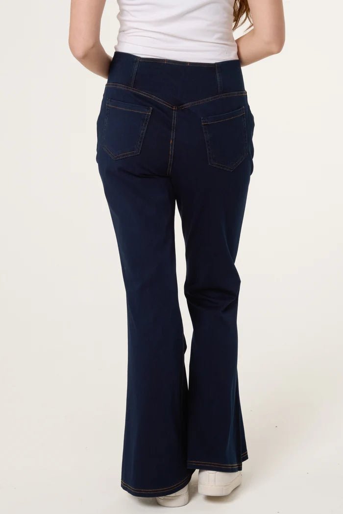 Flared Cross Over Waistband Jeans - Downtown Girl