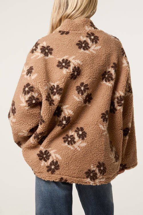 Floral Teddy Fleece Zip-Up Jacket - Downtown Girl