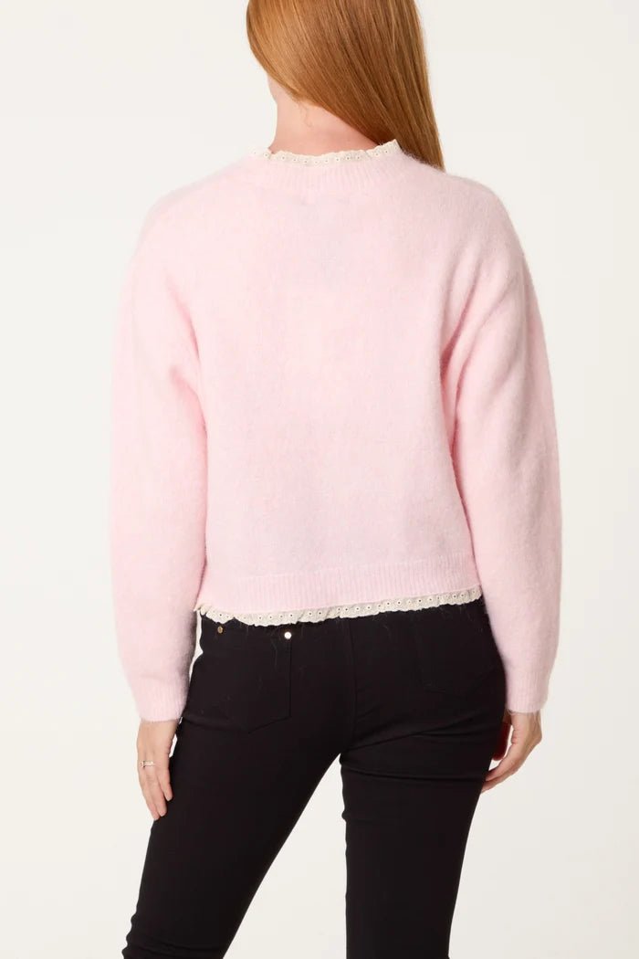 Lace Trim & Neck Knit Jumper - Downtown Girl