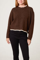 Lace Trim & Neck Knit Jumper - Downtown Girl
