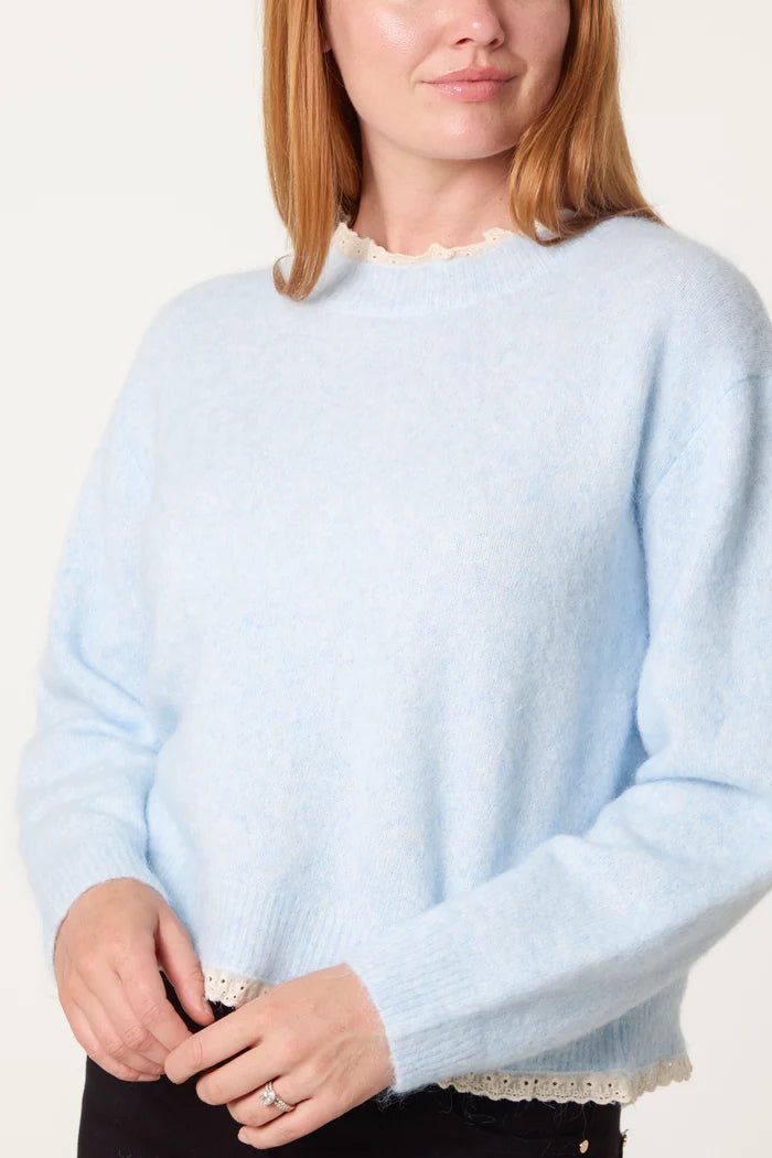Lace Trim & Neck Knit Jumper - Downtown Girl