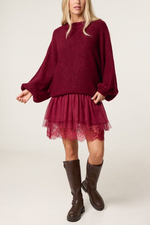 Layered Knit Jumper and Lace Mini Dress - Downtown Girl