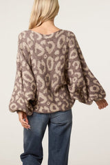 Leopard Print Balloon Sleeve Knit Jumper - Downtown Girl