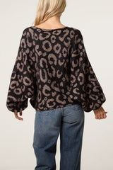 Leopard Print Balloon Sleeve Knit Jumper - Downtown Girl