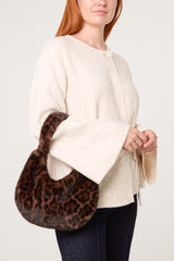 Leopard Print Fuzzy Shoulder Bag