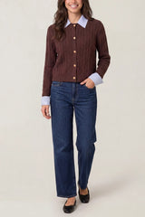 Cable Knit Cardigan With Collar