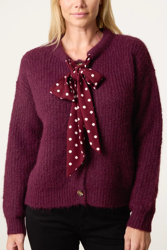 PolkaDot Bow Button Through Knitted Cardigan - Downtown Girl