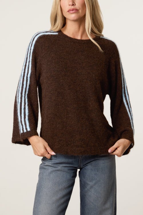 Striped Sleeve Wool Blend Knit Jumper - Downtown Girl