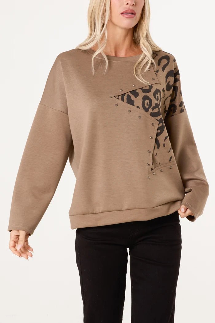 Studded Leopard Star Jumper - Downtown Girl