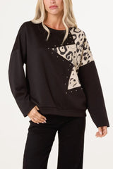Studded Leopard Star Jumper - Downtown Girl