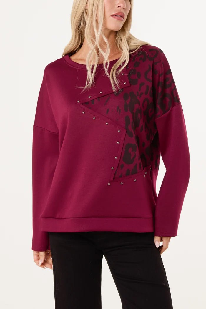 Studded Leopard Star Jumper - Downtown Girl