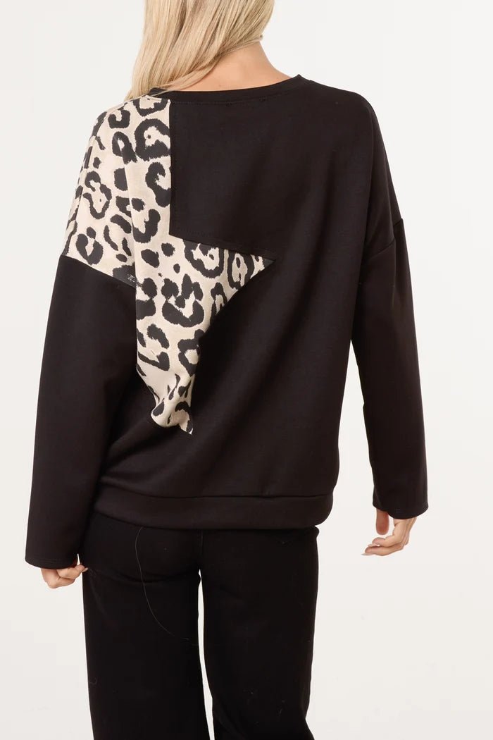 Studded Leopard Star Jumper - Downtown Girl