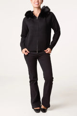 Zip-Through Fur Trim Knit Cardigan