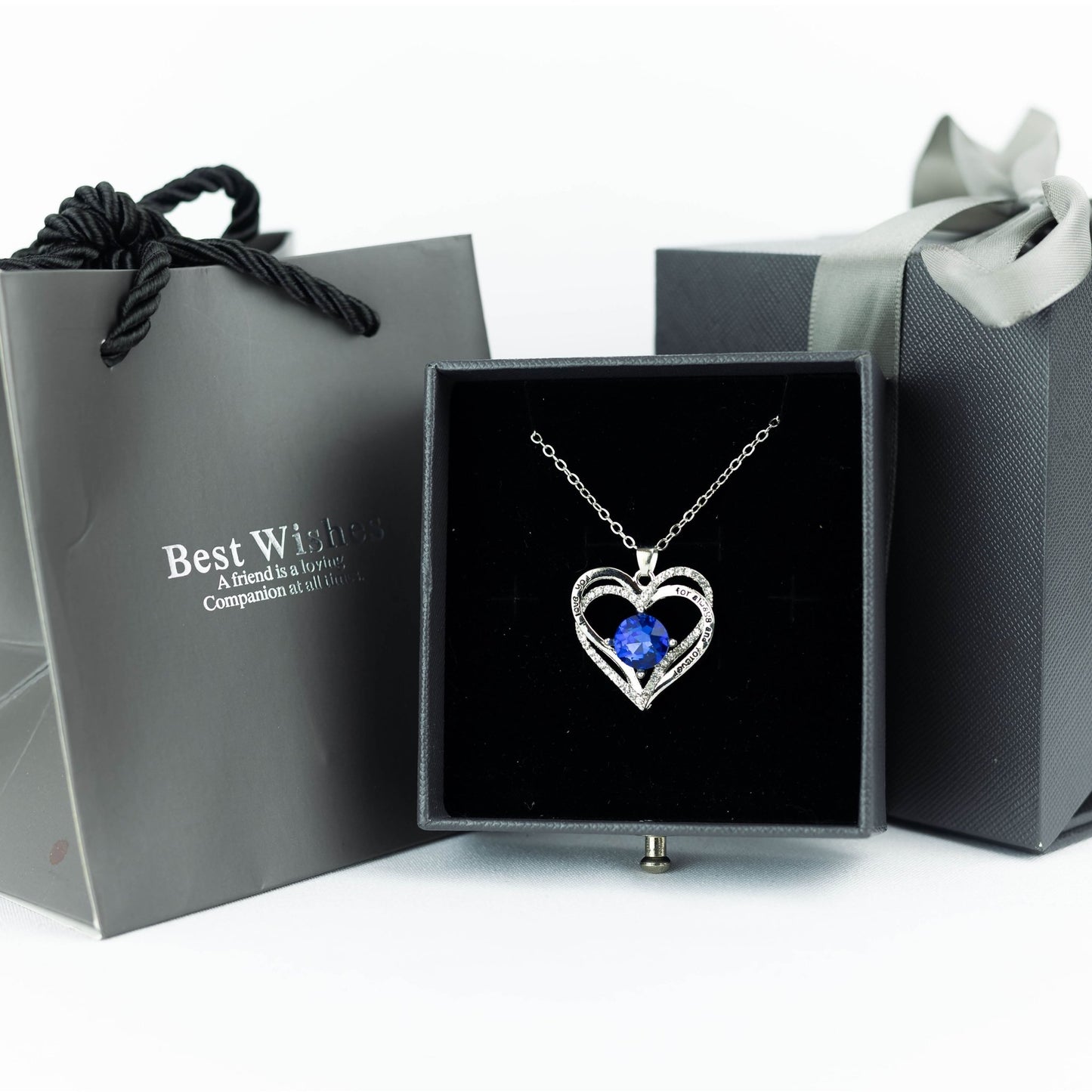 Intertwined 'I Love You' Silver Heart With Luxury Blue Eternity Rose Box - Downtown Girl