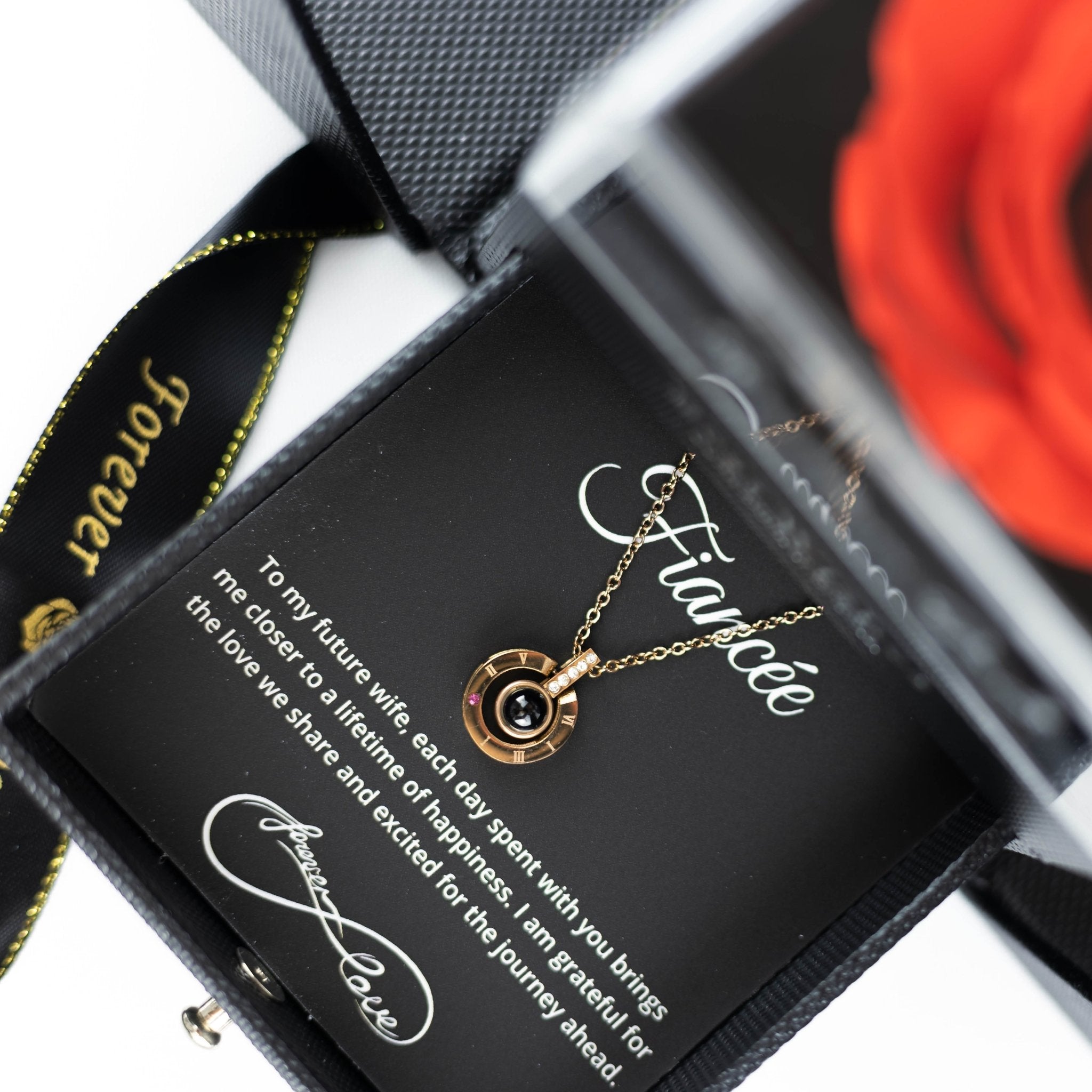 Luxury Black Black Rose Box With Love Languages Necklace With Message - Downtown Girl